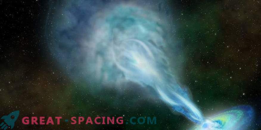 Plasma spuwende quasar verlicht jong universum