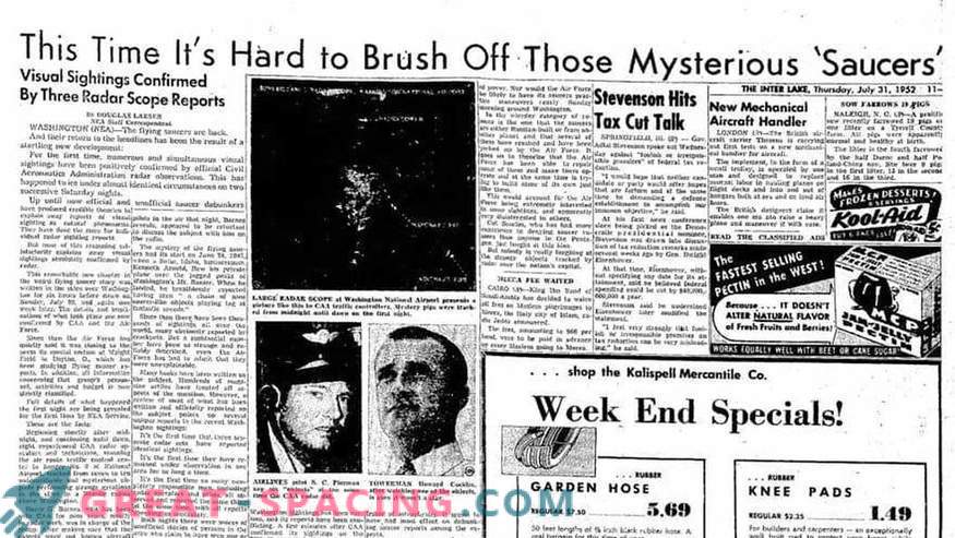 Zoals beschreven door niet-geïdentificeerde objecten in 1952 boven Washington. Krantenartikelen