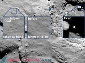 Misschien klampte Philae zich vast aan de rand van de krater en vloog weg naar de schaduwkant van de komeet!