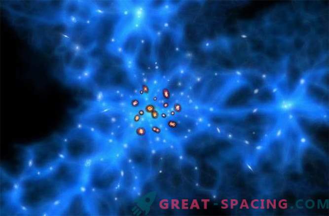 De oudste sterrenstelsels gevonden in de lijkwade van zwarte materie