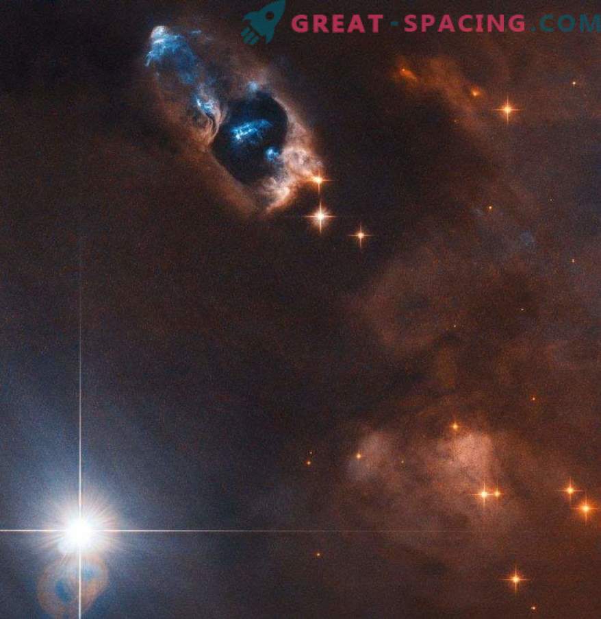 De Hubble-telescoop legt gasvormige voorwerpen vast bij de pasgeboren ster