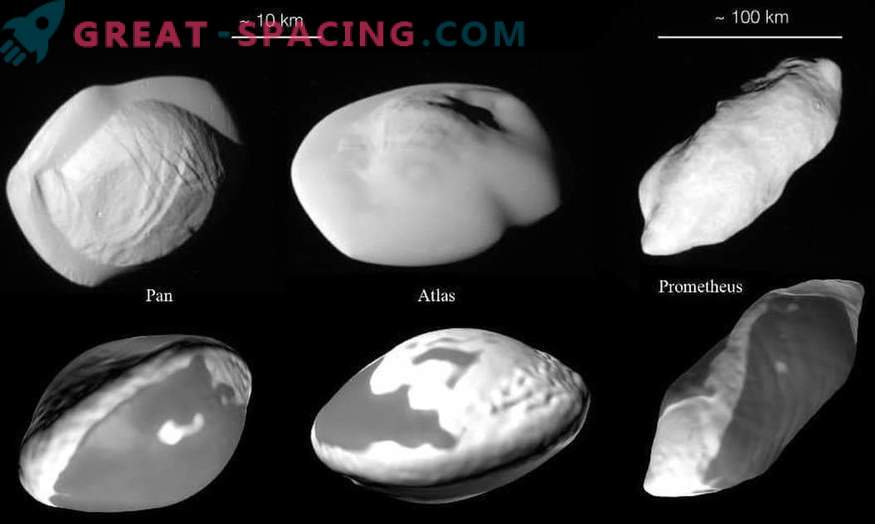 Details van de geschiedenis van de kleine interne satellieten van Saturnus